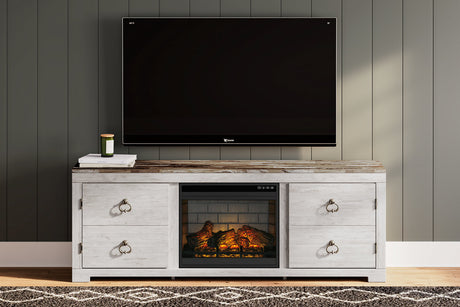 Willowton Whitewash 72" TV Stand with Electric Fireplace