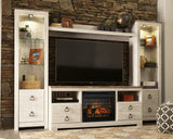 Willowton Whitewash 4-Piece Entertainment Center with Electric Fireplace from Ashley - Luna Furniture