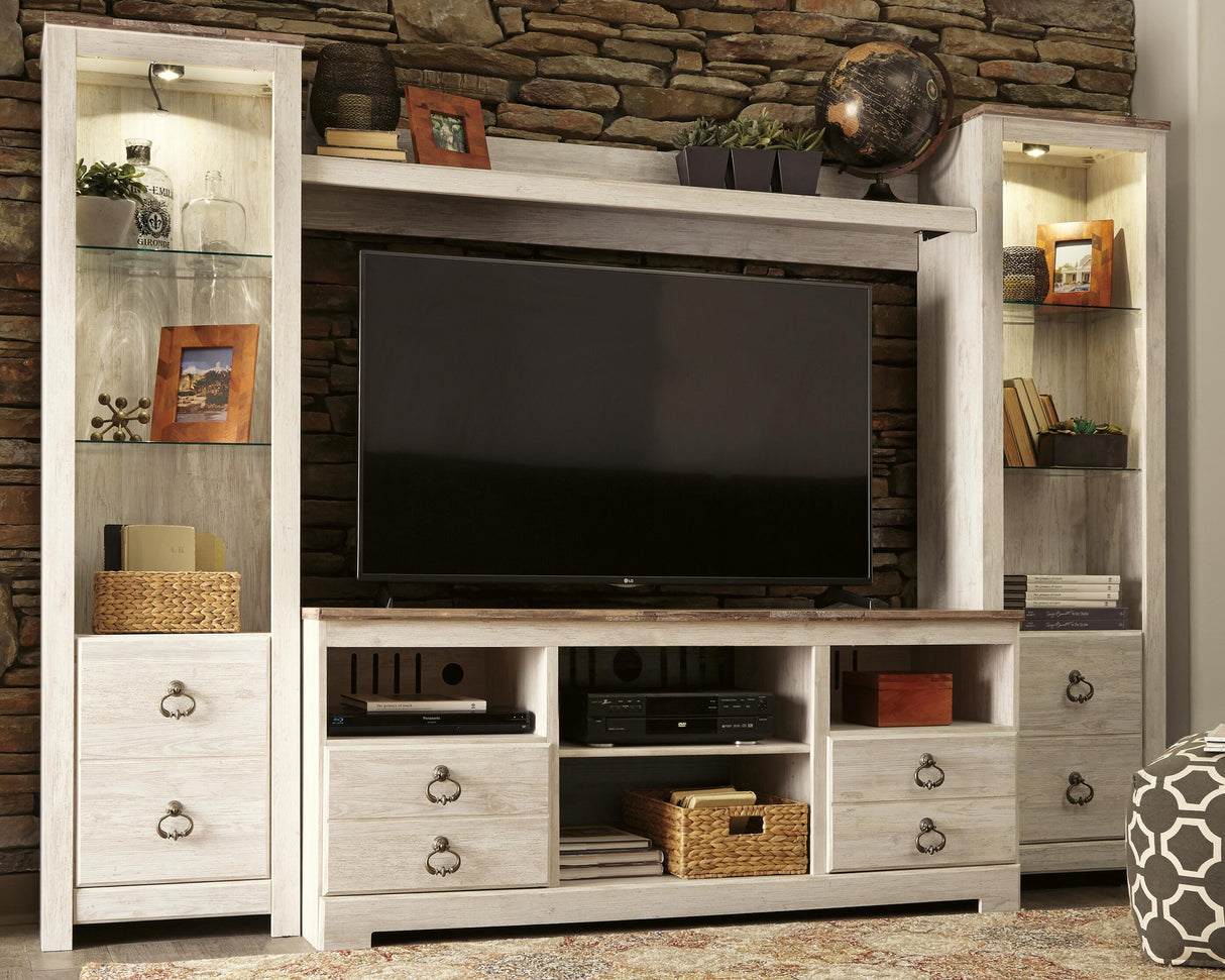 Willowton Whitewash 4-Piece Entertainment Center from Ashley - Luna Furniture
