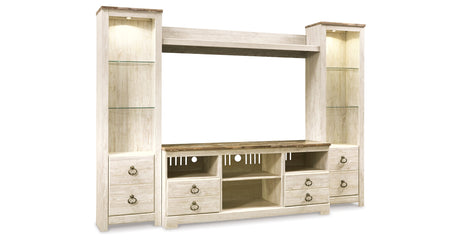 Willowton Whitewash 4-Piece Entertainment Center from Ashley - Luna Furniture