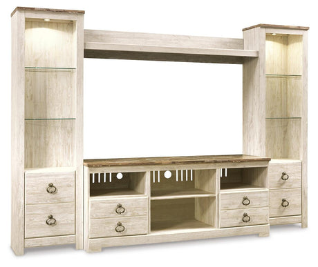 Willowton Whitewash 4-Piece Entertainment Center from Ashley Furniture - Luna Furniture