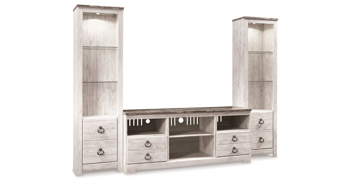 Willowton Whitewash 3-Piece Entertainment Center from Ashley Furniture - Luna Furniture