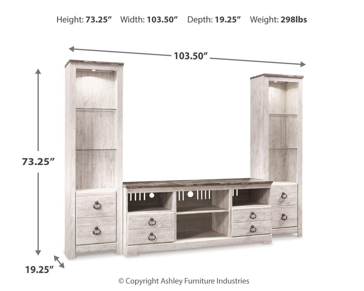Willowton Whitewash 3-Piece Entertainment Center from Ashley Furniture - Luna Furniture