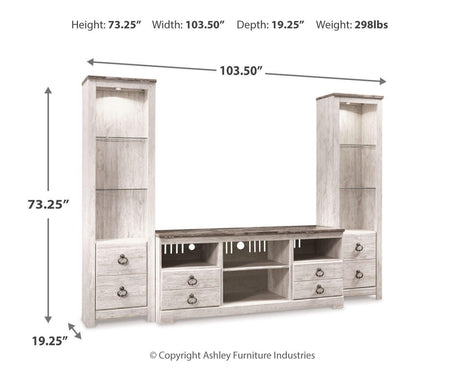 Willowton Whitewash 3-Piece Entertainment Center from Ashley - Luna Furniture