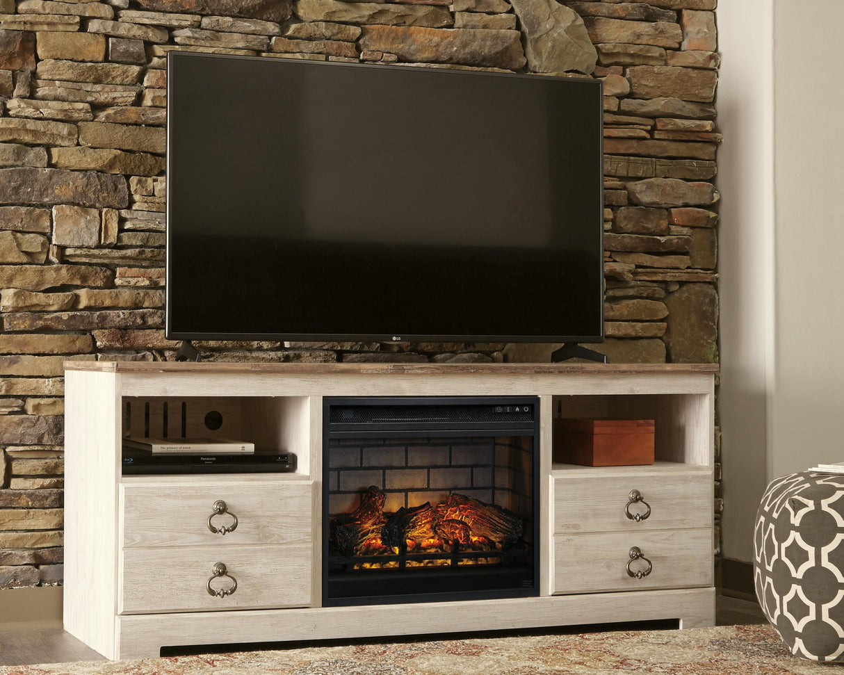 Willowton Whitewash 64" TV Stand with Electric Fireplace from Ashley - Luna Furniture