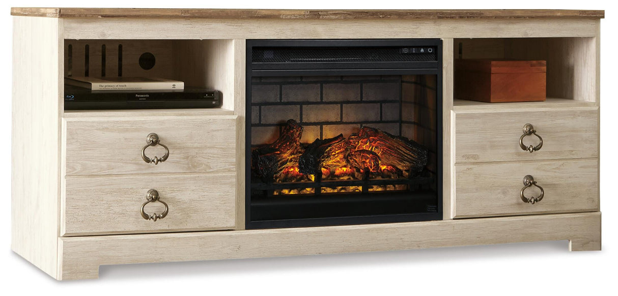 Willowton Whitewash 64" TV Stand with Electric Fireplace from Ashley - Luna Furniture