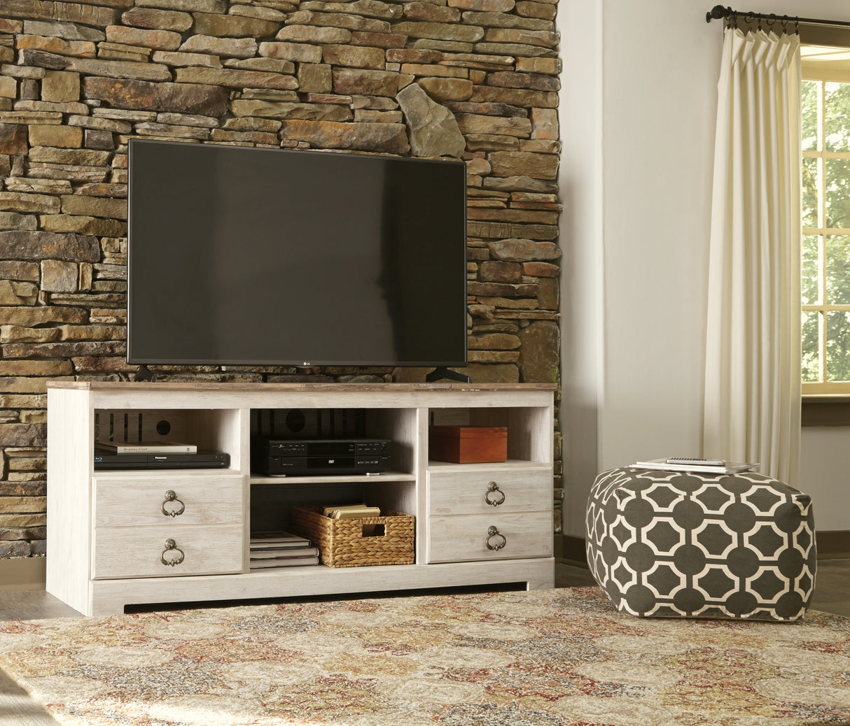 Willowton Whitewash 3-Piece Entertainment Center from Ashley Furniture - Luna Furniture