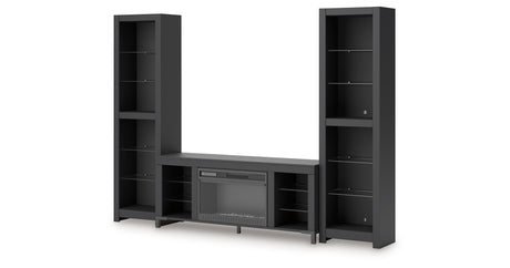 Cayberry Black 3-Piece Entertainment Center with Electric Fireplace from Ashley - Luna Furniture