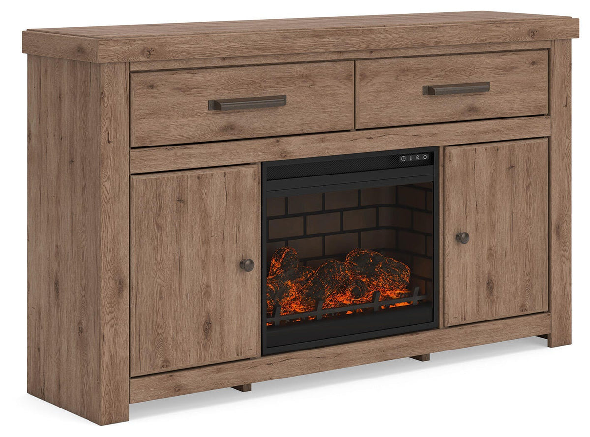 Garistyn Brown 62" TV Stand with Electric Fireplace from Ashley - Luna Furniture