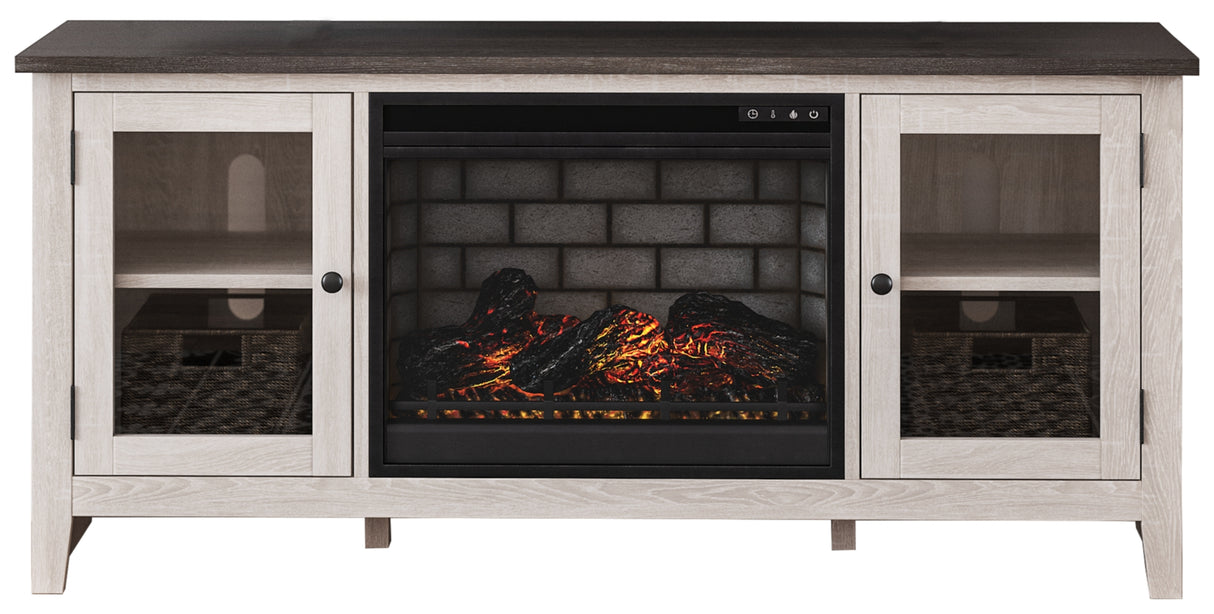Dorrinson Two-tone 60" TV Stand with Electric Fireplace from Ashley Furniture - Luna Furniture