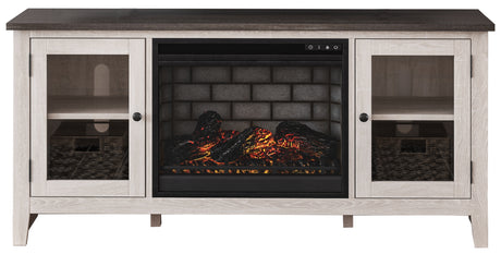Dorrinson Two-tone 60" TV Stand with Electric Fireplace from Ashley - Luna Furniture