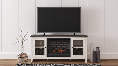 Dorrinson Two-tone 60" TV Stand with Electric Fireplace from Ashley - Luna Furniture