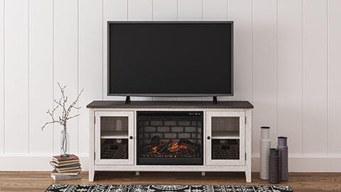 Dorrinson Two-tone 60" TV Stand with Electric Fireplace from Ashley Furniture - Luna Furniture