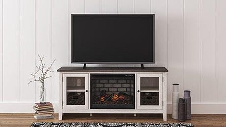 Dorrinson Two-tone 60" TV Stand with Electric Fireplace from Ashley - Luna Furniture