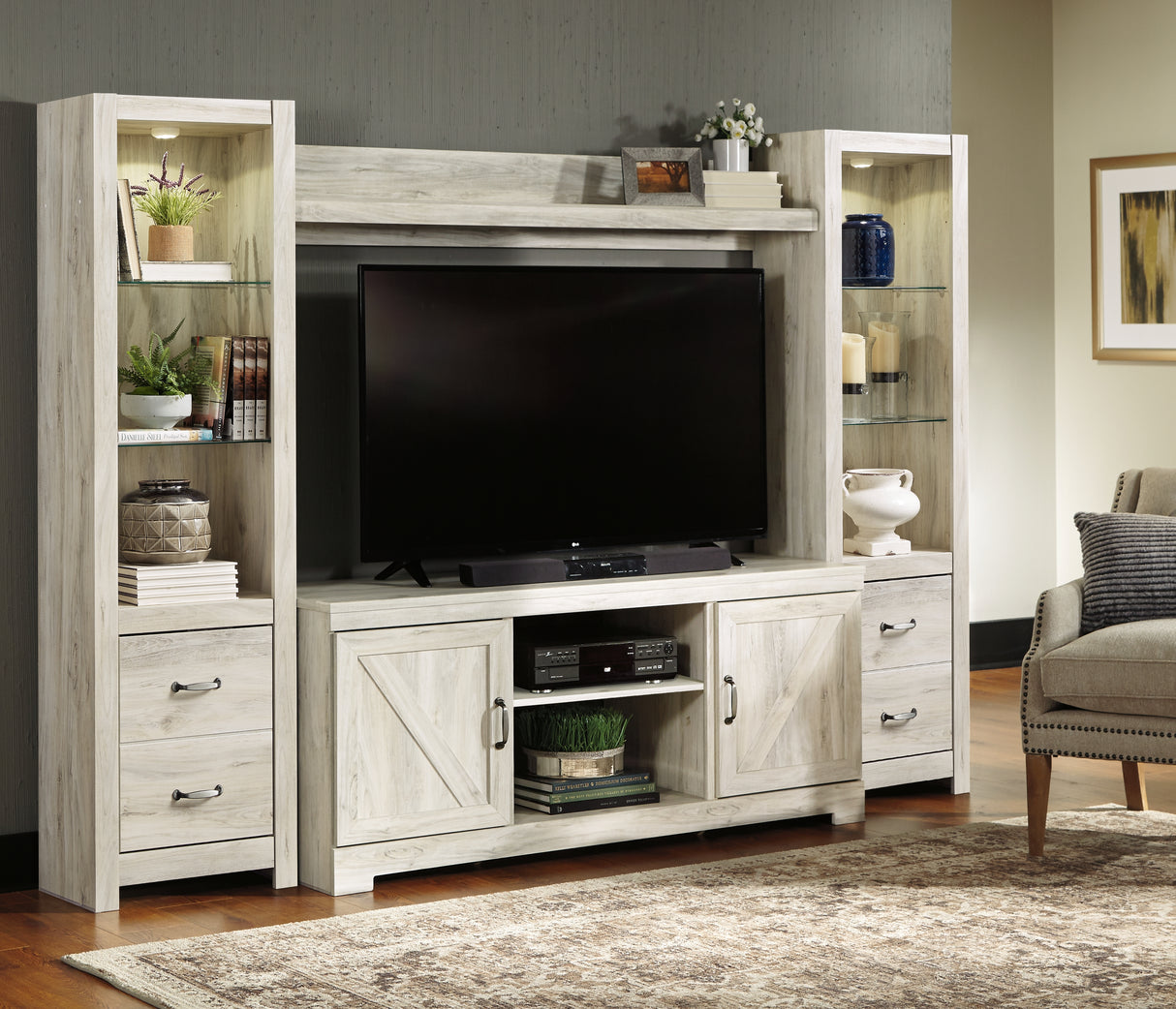 Bellaby Whitewash 4-Piece Entertainment Center from Ashley Furniture - Luna Furniture