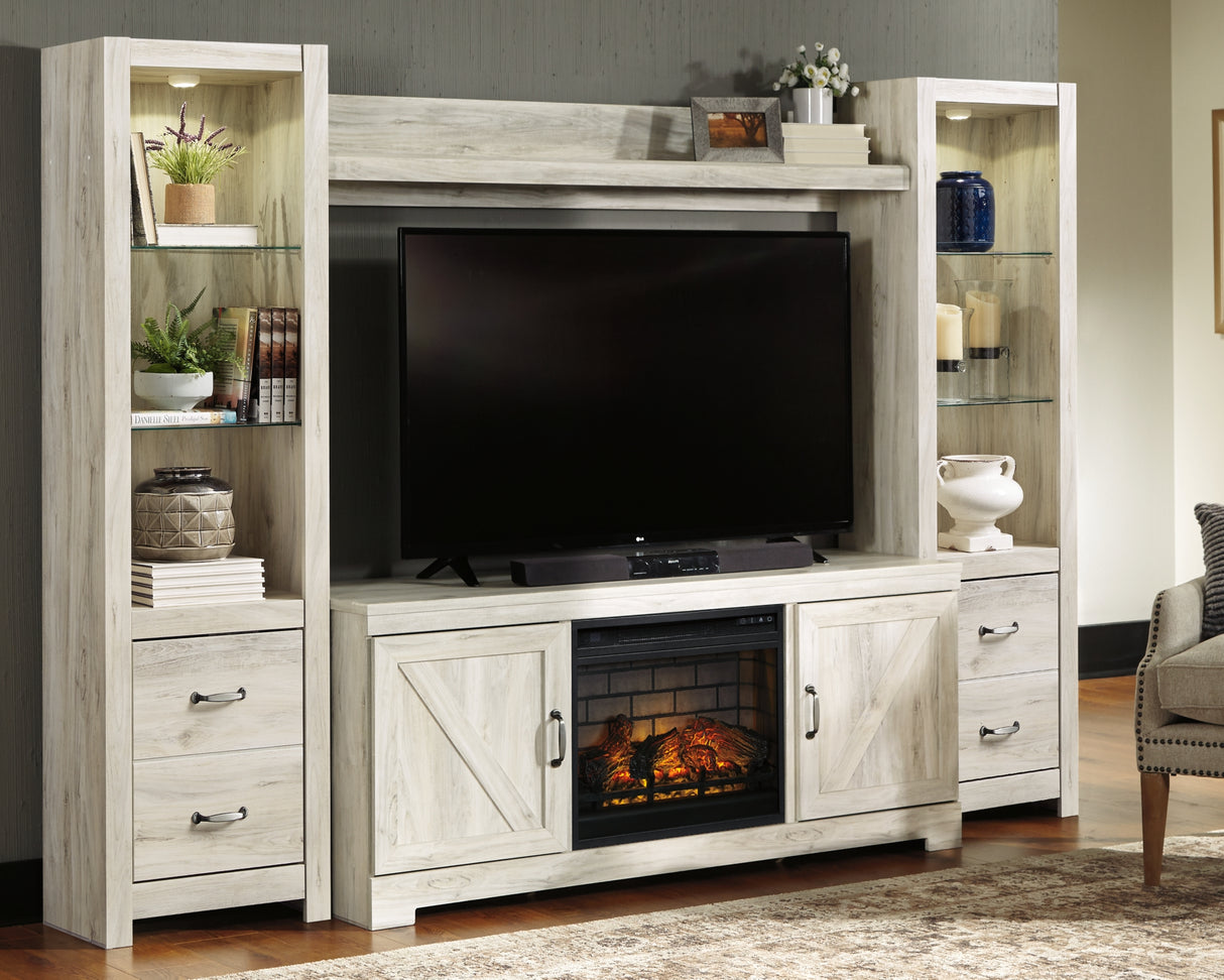 Bellaby Whitewash 4-Piece Entertainment Center with Electric Fireplace from Ashley Furniture - Luna Furniture