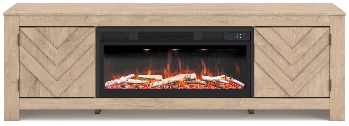 Cayboni Tan 71" TV Stand with Electric Fireplace from Ashley Furniture - Luna Furniture