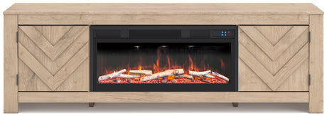 Cayboni Tan 71" TV Stand with Electric Fireplace from Ashley - Luna Furniture