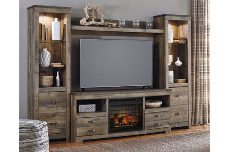 Trinell Brown 4-Piece Entertainment Center with Electric Fireplace