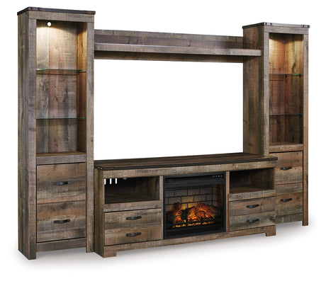 Trinell Brown 4-Piece Entertainment Center with Electric Fireplace from Ashley - Luna Furniture