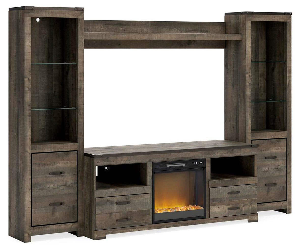 Trinell Brown 4-Piece Entertainment Center with Electric Fireplace from Ashley Furniture - Luna Furniture