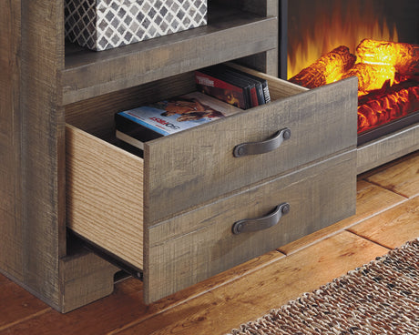 Trinell Brown 63" TV Stand with Electric Fireplace from Ashley - Luna Furniture
