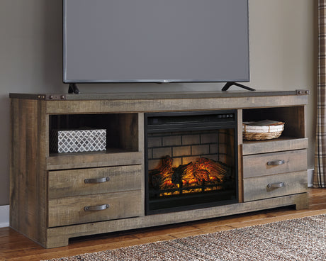 Trinell Brown 63" TV Stand with Electric Fireplace from Ashley - Luna Furniture