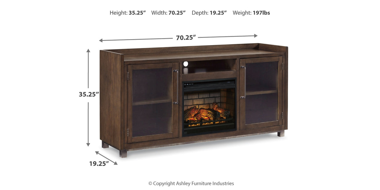 Starmore Brown 70" TV Stand with Electric Fireplace from Ashley Furniture - Luna Furniture