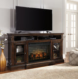 Roddinton Dark Brown 72" TV Stand with Electric Fireplace from Ashley - Luna Furniture