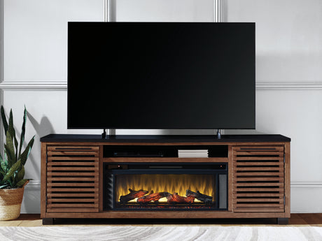 Kallari Warm Brown/Black 84" TV Stand with Electric Fireplace from Ashley - Luna Furniture