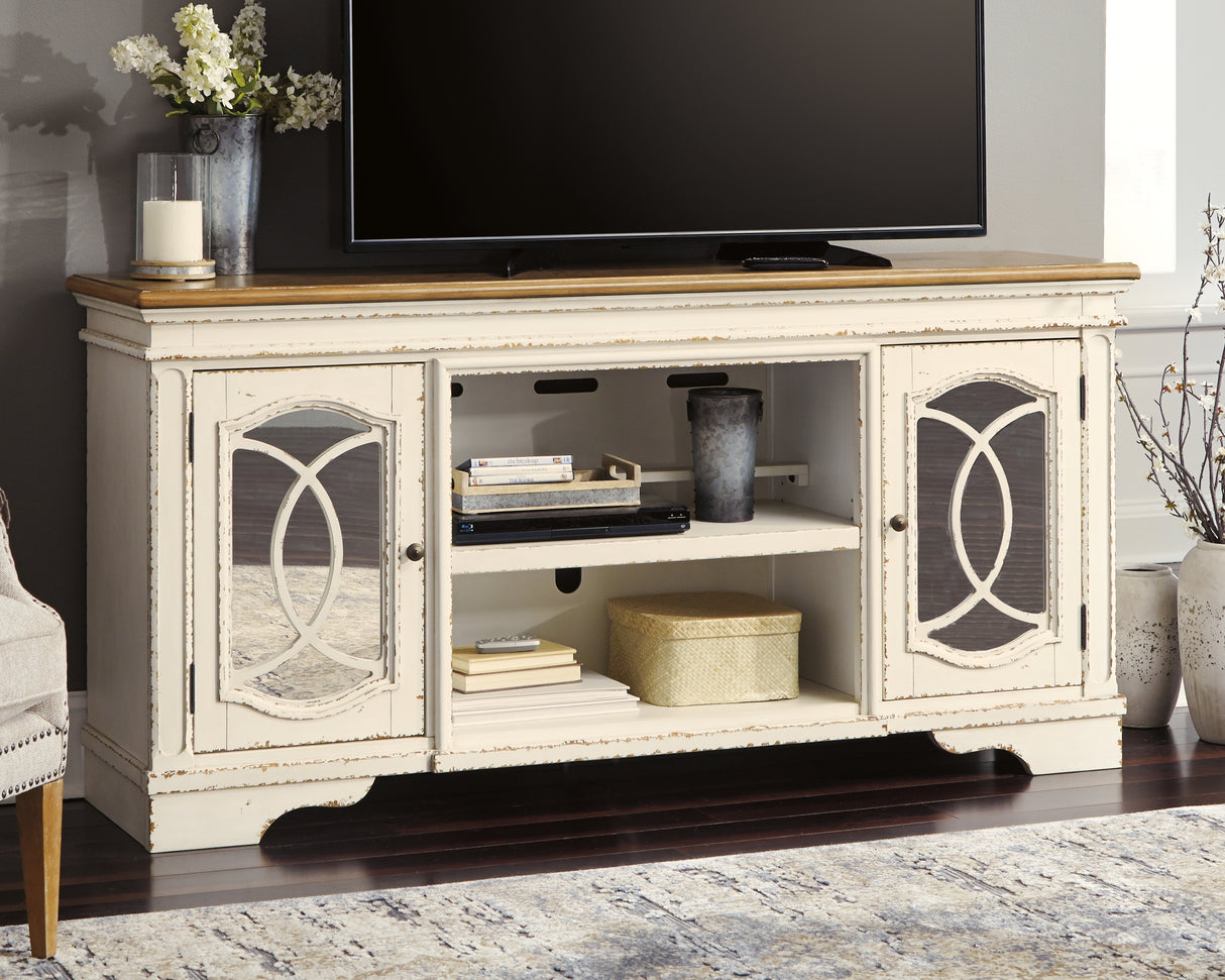 Realyn Chipped White 74" TV Stand from Ashley - Luna Furniture