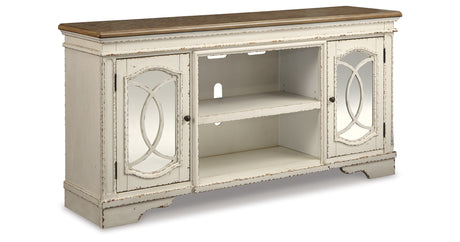 Realyn Chipped White 74" TV Stand from Ashley - Luna Furniture