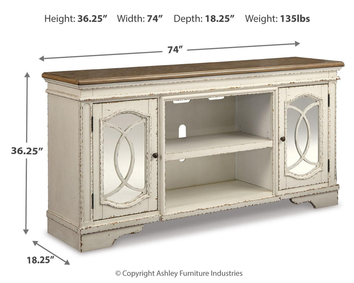 Realyn Chipped White 74" TV Stand from Ashley - Luna Furniture