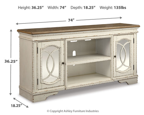 Realyn Chipped White 74" TV Stand from Ashley - Luna Furniture