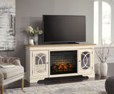 Realyn Chipped White 74" TV Stand with Electric Fireplace from Ashley - Luna Furniture
