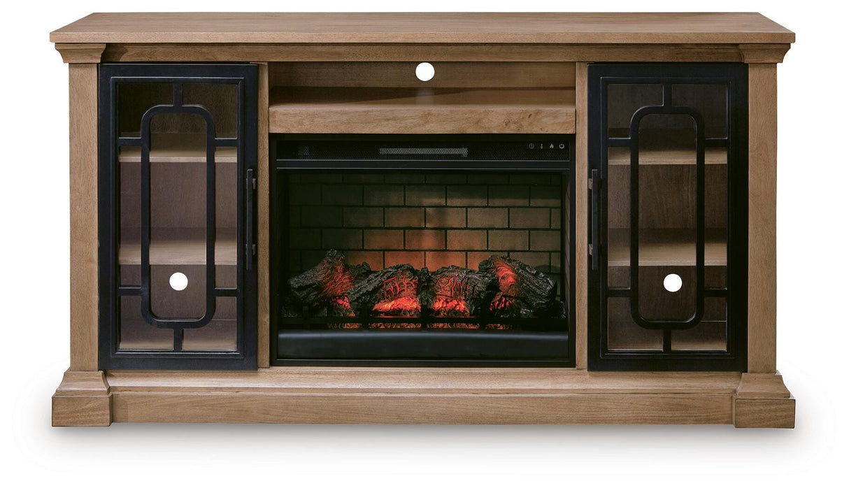 Wittenmyer Natural/Black 72" TV Stand with Electric Fireplace from Ashley Furniture - Luna Furniture