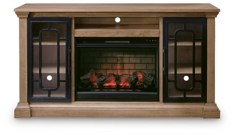 Wittenmyer Natural/Black 72" TV Stand with Electric Fireplace from Ashley - Luna Furniture