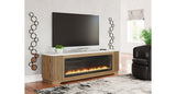 Camdill Light Brown 80" TV Stand with Electric Fireplace from Ashley Furniture - Luna Furniture