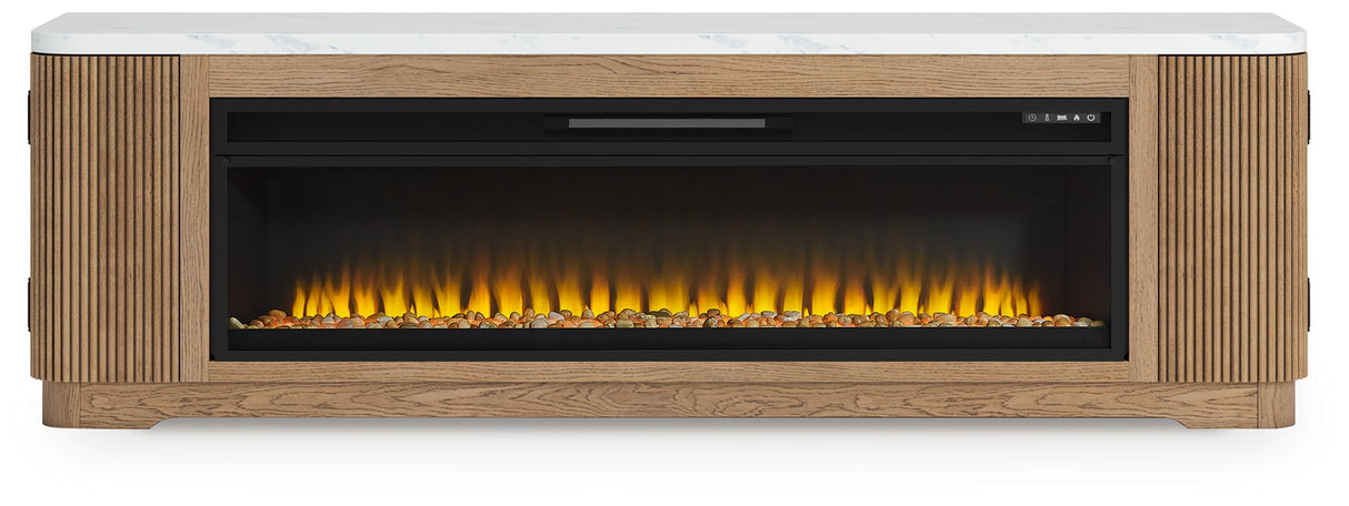 Camdill Light Brown 80" TV Stand with Electric Fireplace from Ashley Furniture - Luna Furniture
