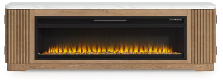 Camdill Light Brown 80" TV Stand with Electric Fireplace from Ashley Furniture - Luna Furniture