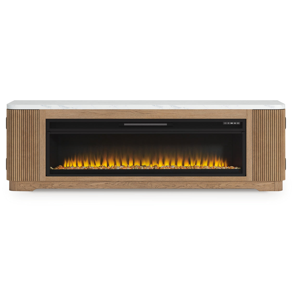 Camdill Light Brown 80" TV Stand with Electric Fireplace from Ashley Furniture - Luna Furniture