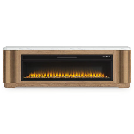 Camdill Light Brown 80" TV Stand with Electric Fireplace from Ashley Furniture - Luna Furniture