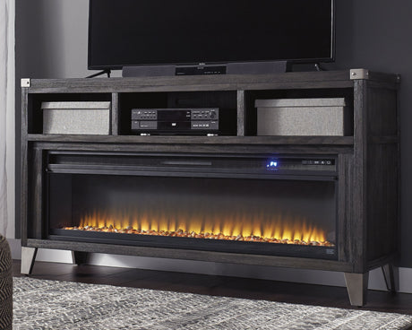 Todoe Gray 65" TV Stand with Electric Fireplace from Ashley - Luna Furniture