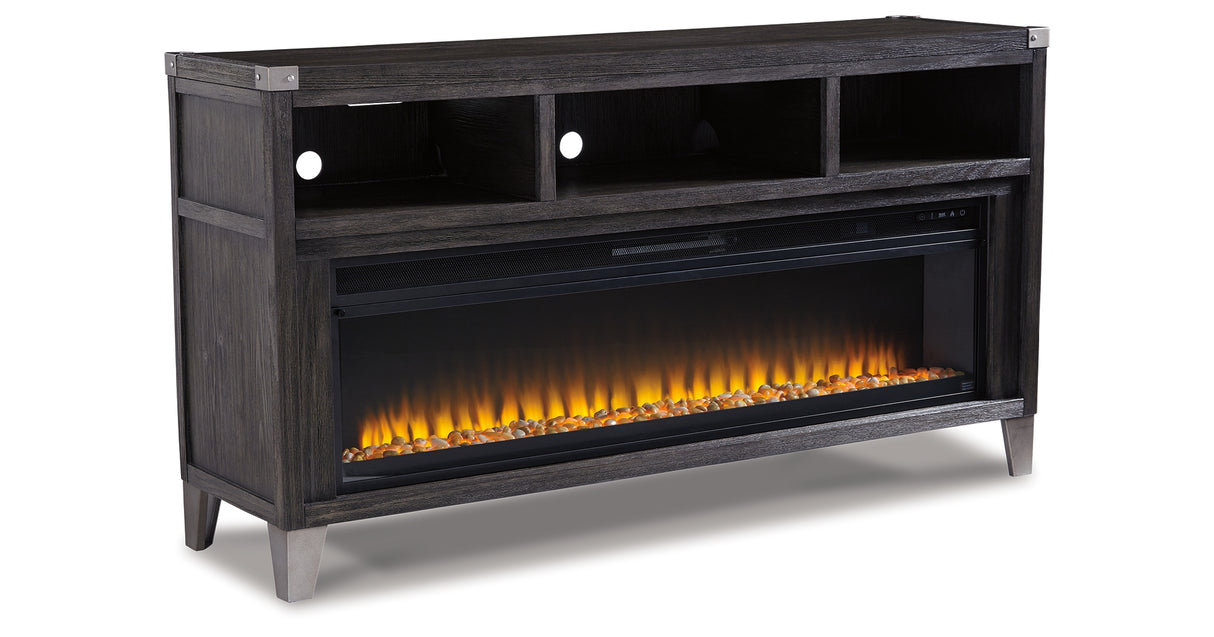 Todoe Gray 65" TV Stand with Electric Fireplace from Ashley Furniture - Luna Furniture