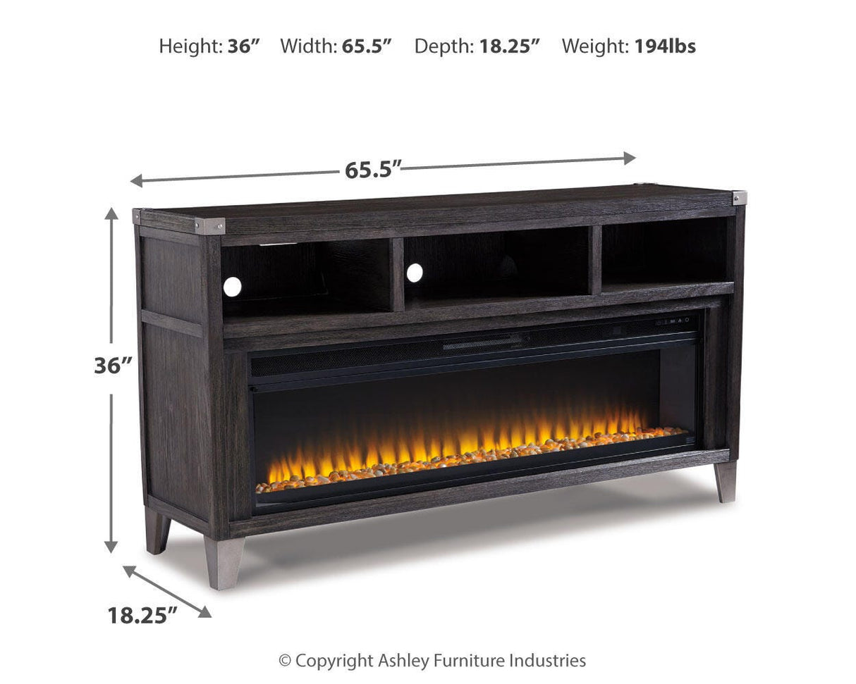Todoe Gray 65" TV Stand with Electric Fireplace from Ashley Furniture - Luna Furniture
