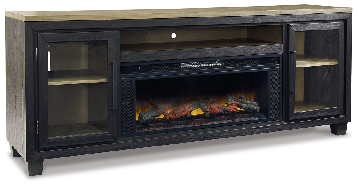 Foyland Black/Brown 83" TV Stand with Electric Fireplace from Ashley Furniture - Luna Furniture