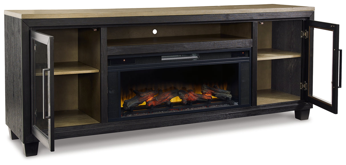 Foyland Black/Brown 83" TV Stand with Electric Fireplace from Ashley Furniture - Luna Furniture