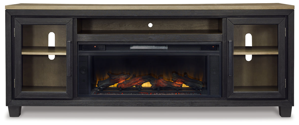 Foyland Black/Brown 83" TV Stand with Electric Fireplace from Ashley Furniture - Luna Furniture