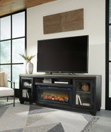 Foyland Black/Brown 83" TV Stand with Electric Fireplace from Ashley Furniture - Luna Furniture