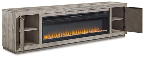 Naydell Gray 92" TV Stand with Electric Fireplace from Ashley - Luna Furniture